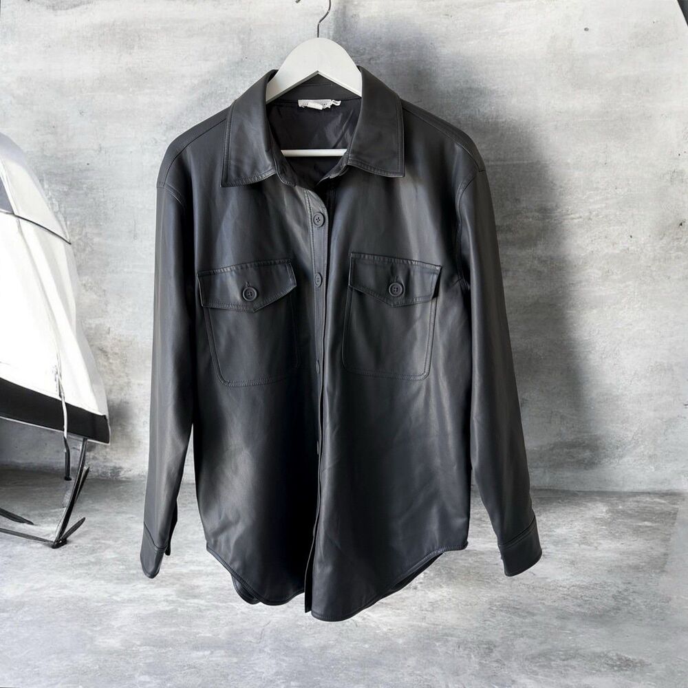 Good American Better Than Leather Utility Shirt Jacket Womens Sz 1/2 (S/M) Gray
